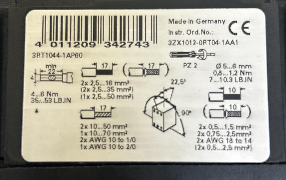 Used SIEMENS,3RT1044-1AP60,NON-REVERSING CONTACTOR 65A