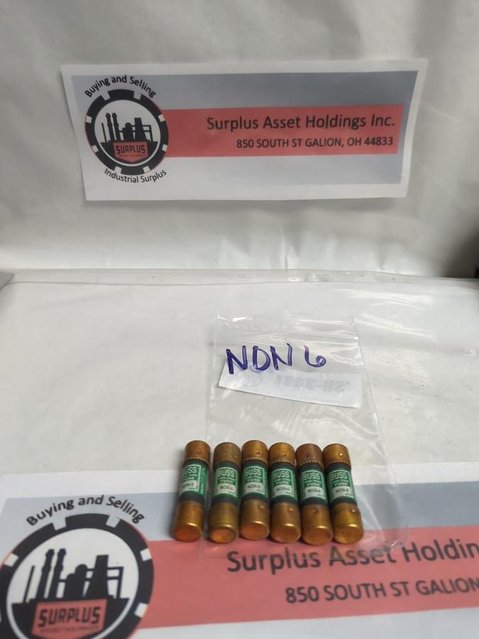 Used COOPER BUSSMANN,NON6,ONE TIME 6 AMP FUSE LOT OF 6 PRE-OWNED