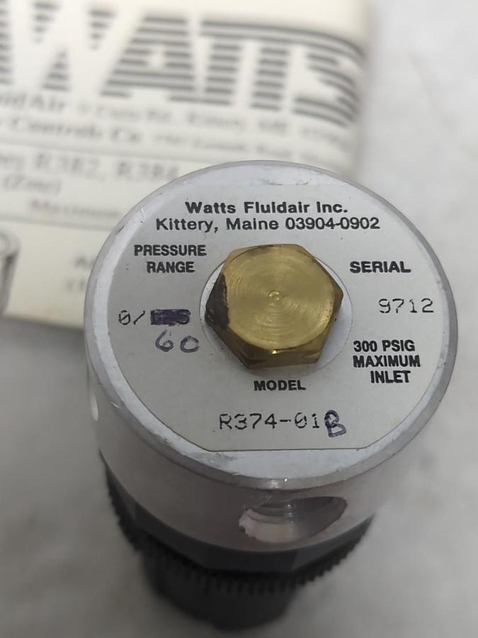 WATTS,R374-01B,FLUIDAIR MINIATURE REGULATOR 1/8 INCH NOS