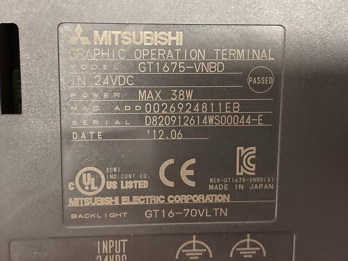 Used Mitsubishi,GT1675-VNBD,Touch Panel 24VDC 38W
