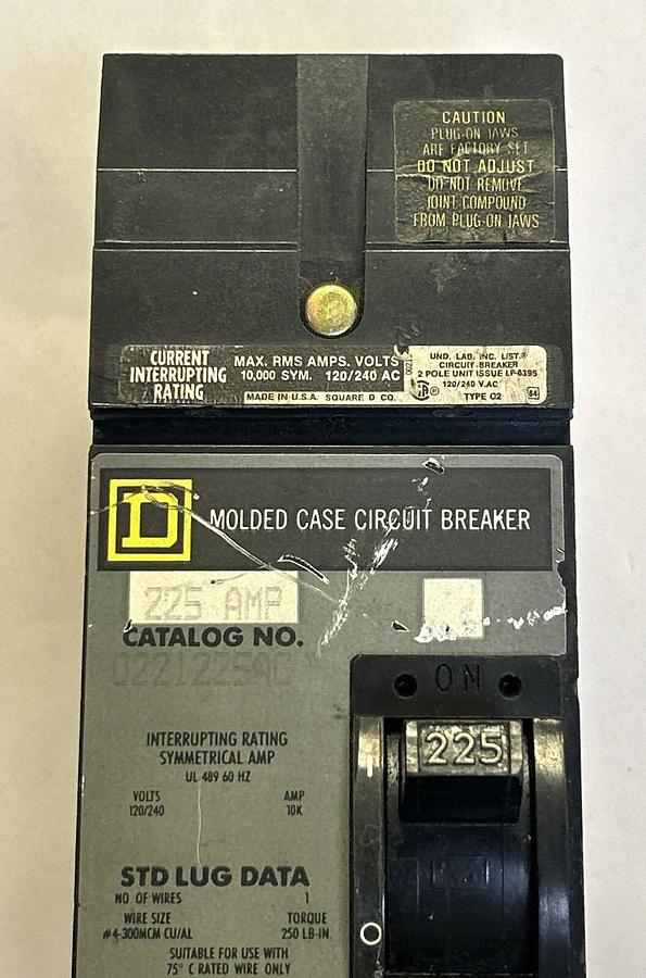 Used SQUARE D,Q221225AC,I-LINE CIRCUIT BREAKER 225A 120/240V 2 POLE