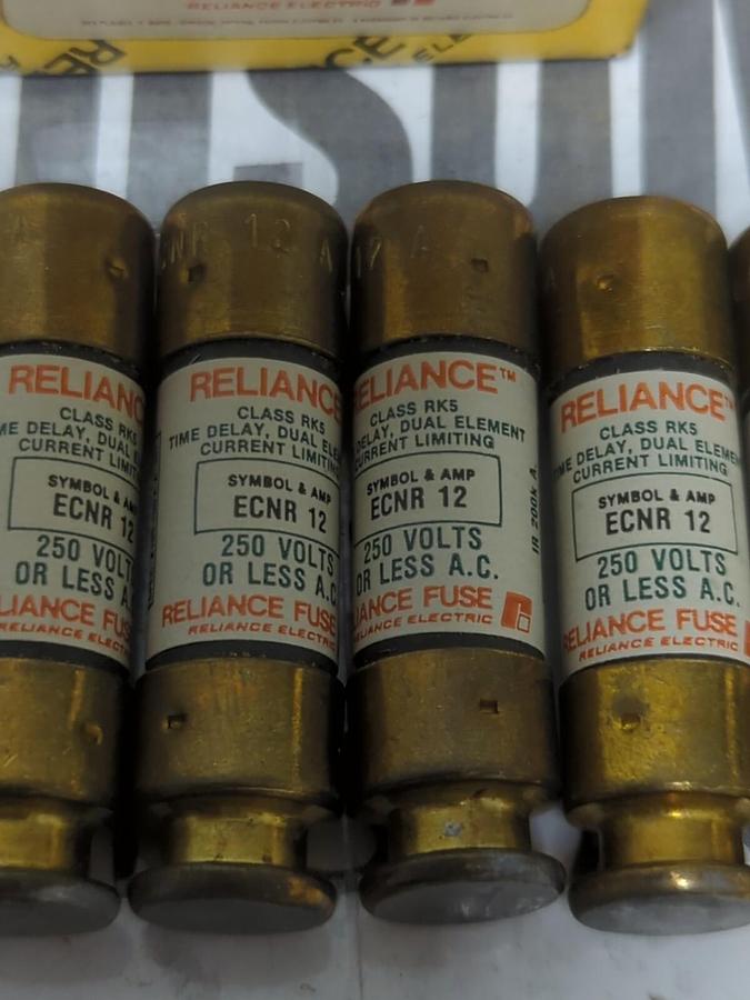 RELIANCE,ECNR 12,TIME DELAY 12 AMP FUSES BOX OF 10 NEW