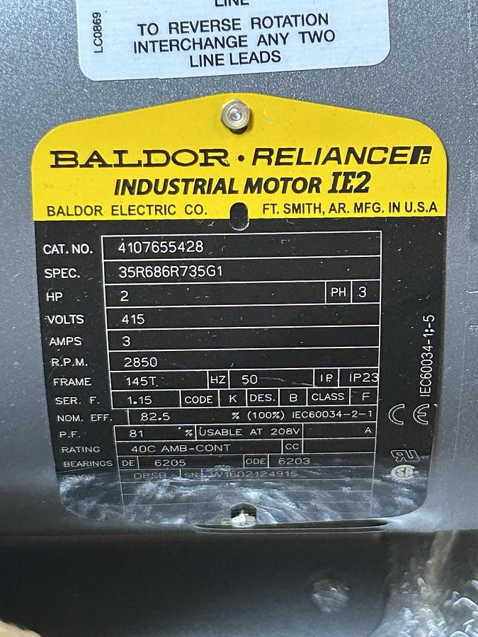 BALDOR,4107655428,MOTOR 2HP 415V 2850RPM 3PH 145T