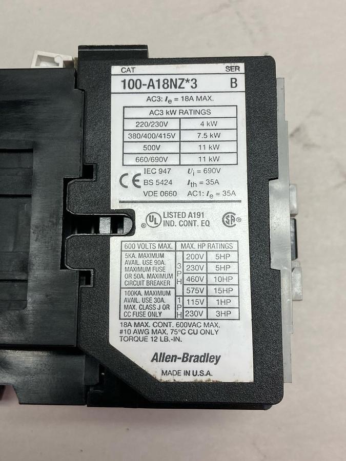 Allen Bradley,100-A18NZ*3,Contactor 24VDC 200/230V