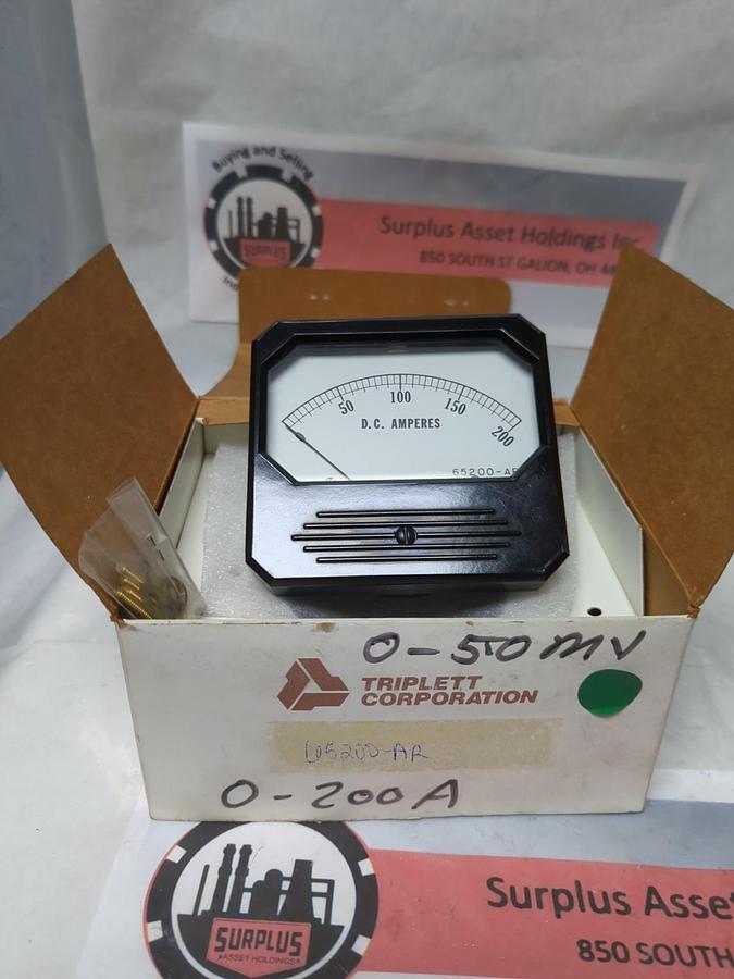 TRIPLETT,65200-AR,PANEL METER 0-200 D.C AMPERES NOS