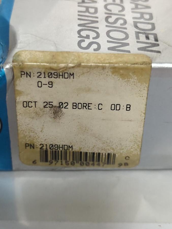 BARDEN,2109HDM,PRECISION BALL BEARING NOS