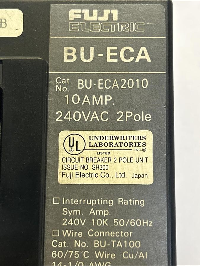 Used FUJI ELECTRIC,BU-ECA2010,CIRCUIT BREAKER 10A 240V 2P