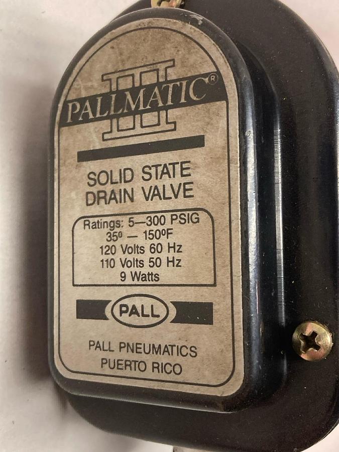 Used Pallmatic III,1209901,Solid State 1/2" Drain Valve 5-300 PSIG 120/110V  9W