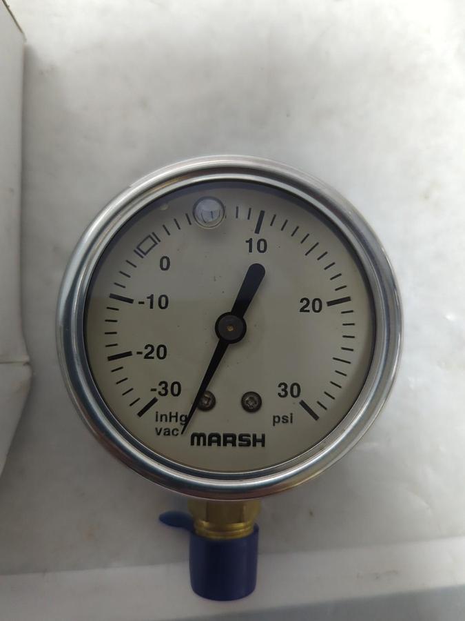MARSH/BELLOWS,J7612P,PRESSURE GAUGE 63MM SEVB 1/4 NPT 30 IN HG-30PSI & KPA NOS