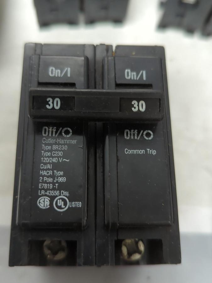 Used CUTLER-HAMMER,BR230,CIRCUIT BREAKER 30 AMP 2-POLE LOT OF 5 PRE-OWNED