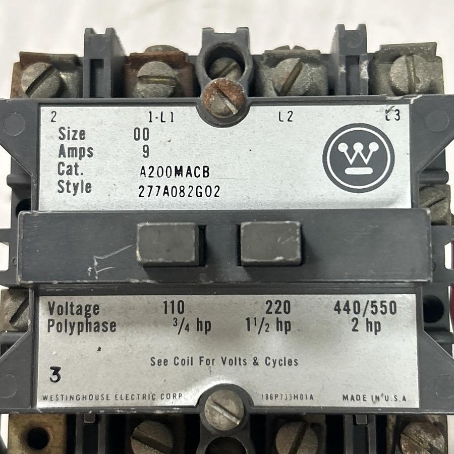 Used WESTINGHOUSE,A200MACB,MOTOR STARTER SIZE 00