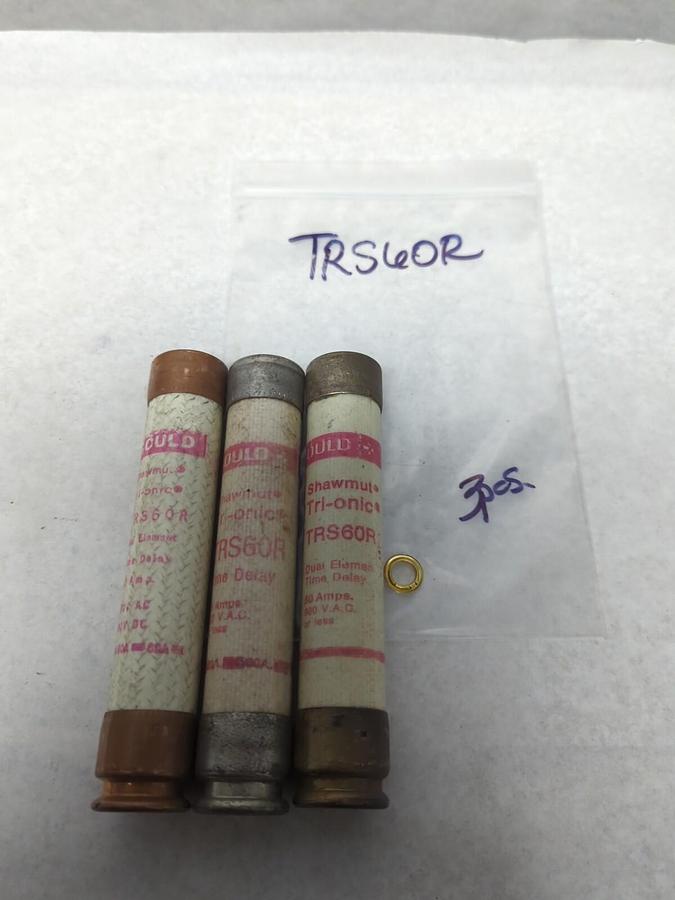 Used GOULD SHAWMUT,TRS60R,TRI-ONIC 60 AMP FUSE LOT OF 3 PRE-OWNED
