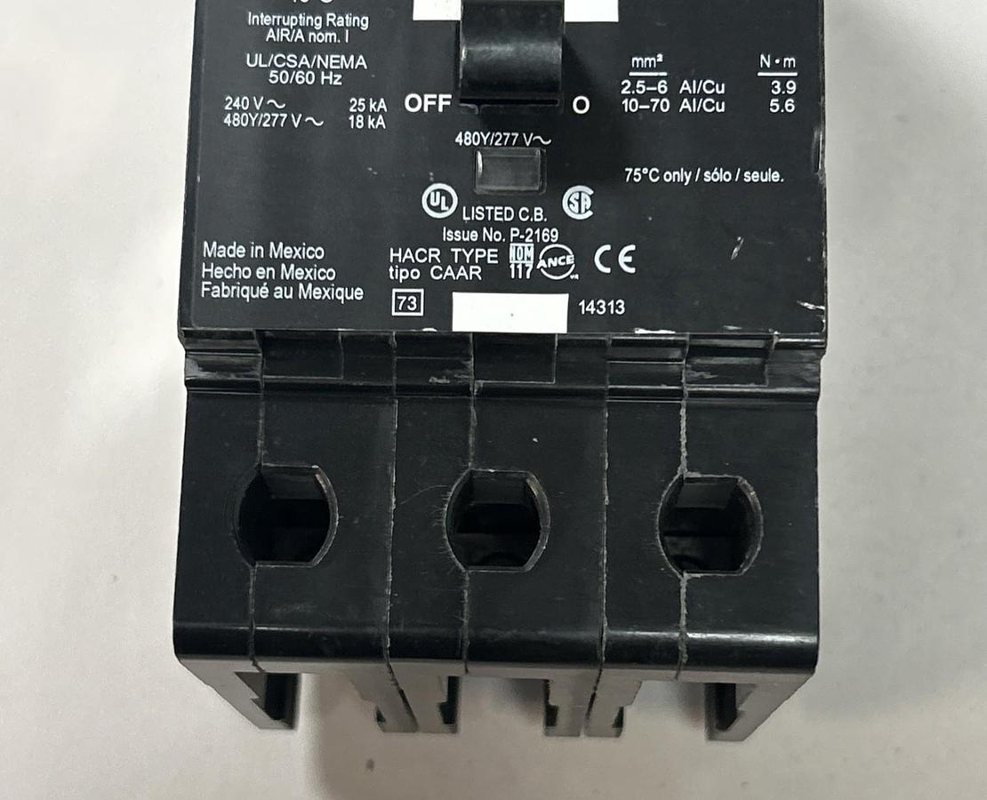 Used SQUARE D,EDB34060,CIRCUIT BREAKER 60A 277V 3P