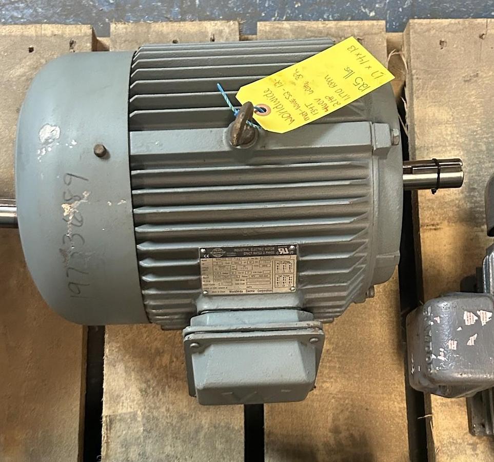 Used WORLDWIDE ELECTRIC,WWES2-12-184T,MOTOR 2HP 230/460V 1170RPM 3PH 184T FRAME