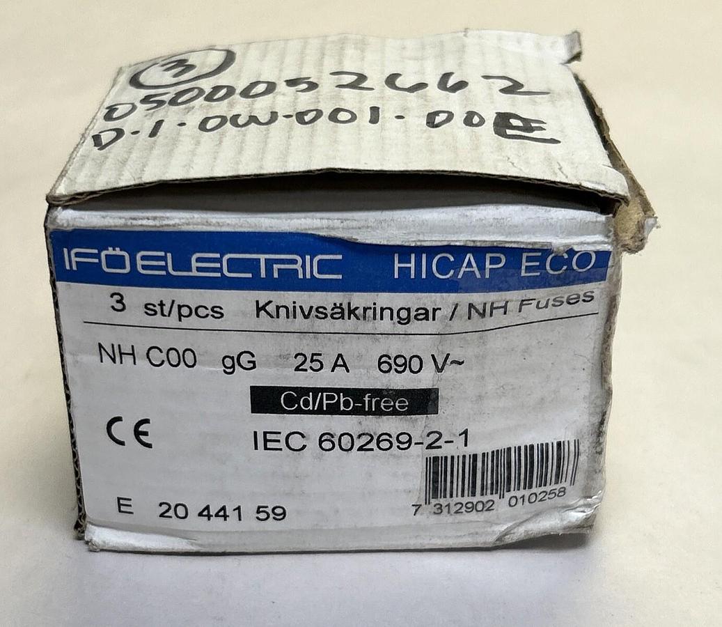IFO ELECTRIC,25NHC00-G,FUSE 25A 690V LOT OF 3 NOS