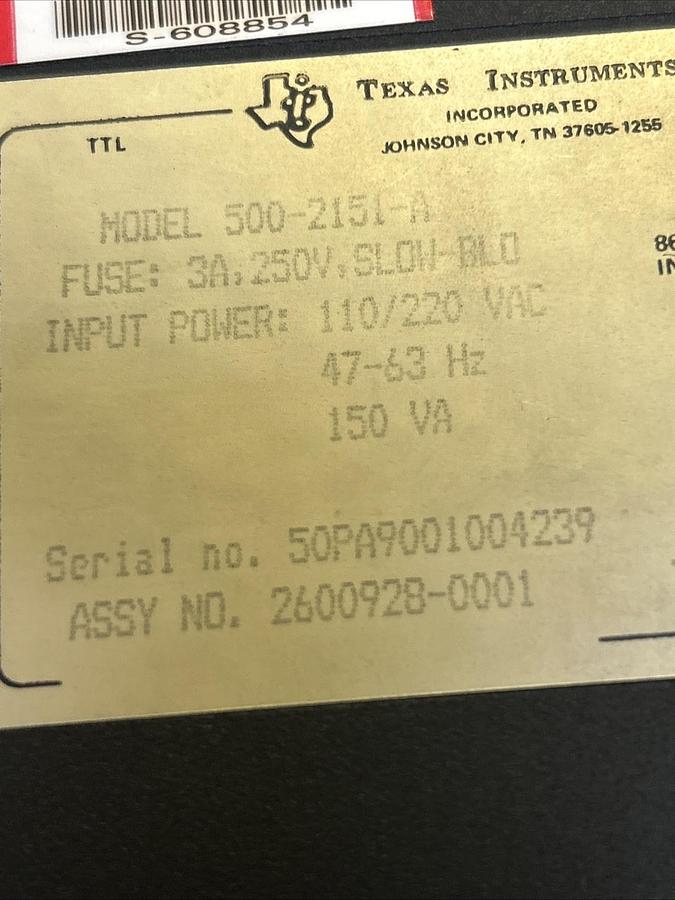 Used TEXAS INTRUMENTS,500-2151-A,POWER SUPPLY