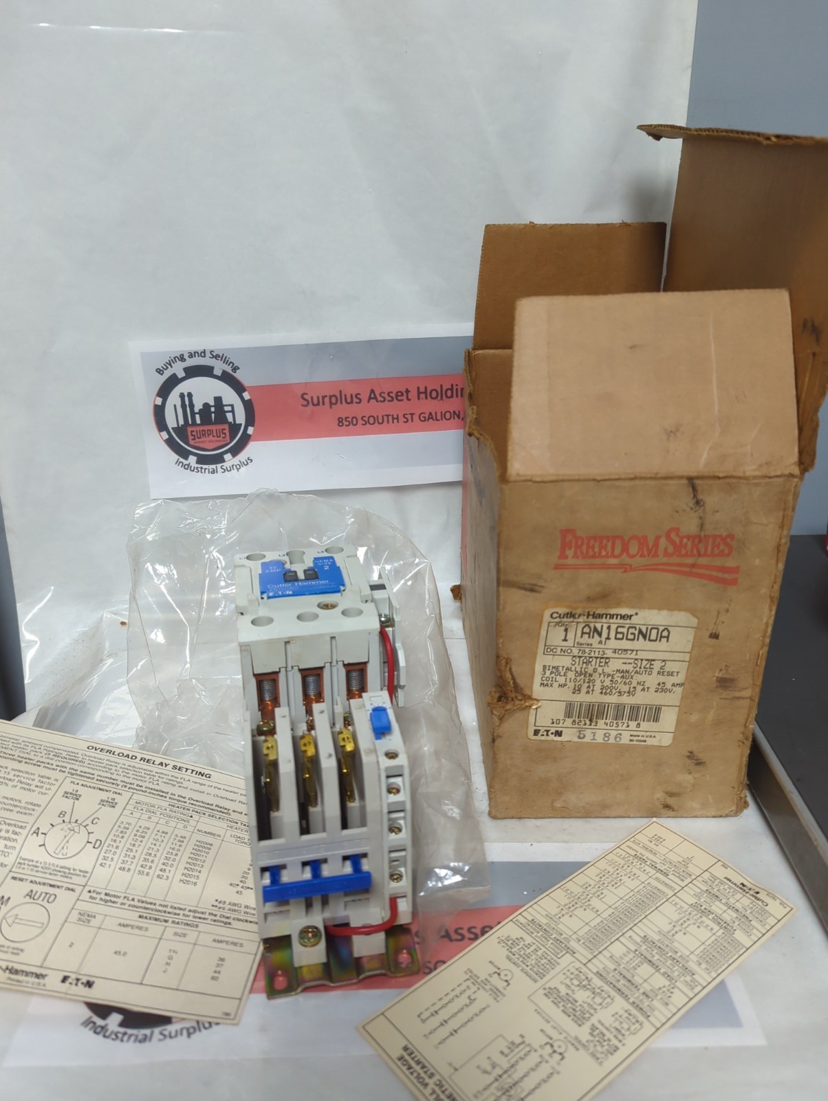 EATON CUTLER HAMMER,AN16GN0A,FREEDOM SERIES 3-POLE OPEN STARTER SIZE 2 NOS