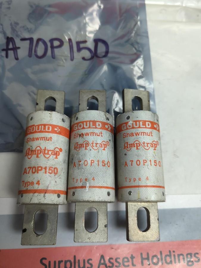Used FERRAZ SHAWMUT,A70P150,AMP-TRAP 150 AMP FUSE LOT OF 3 PRE-OWNED