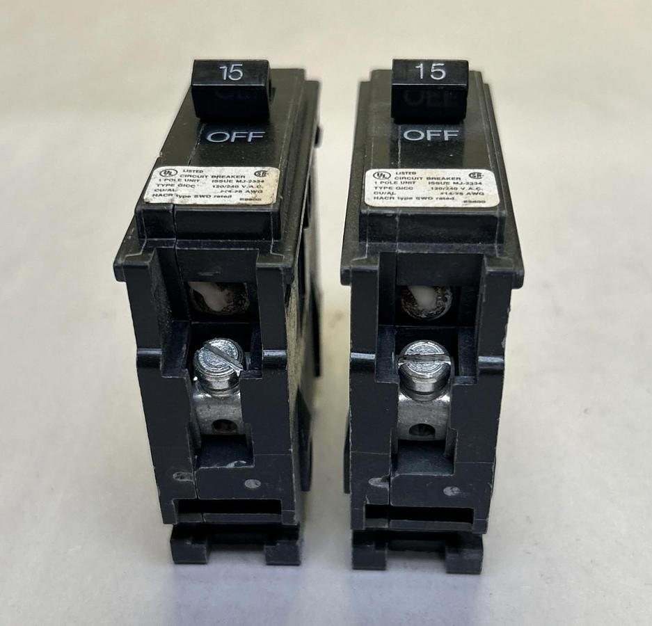 Used GENERAL SWITCH,GS-15H,CIRCUIT BREAKER 15A 120/240V 1P LOT OF 2
