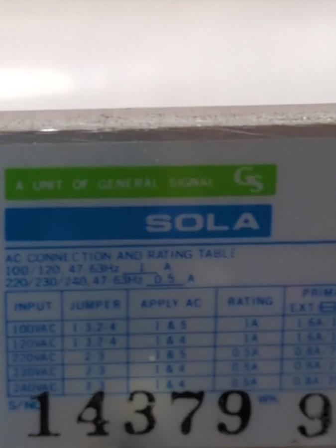 Used SOLA,SLS-24-0024,POWER SUPPLY +24VDC 2.4A PRE-OWNED