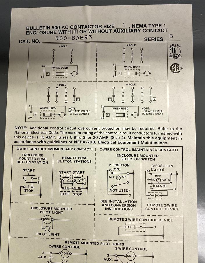Allen Bradley,500-BAB93,Series B AC Contractor Nema Size 1 3Pole NOS