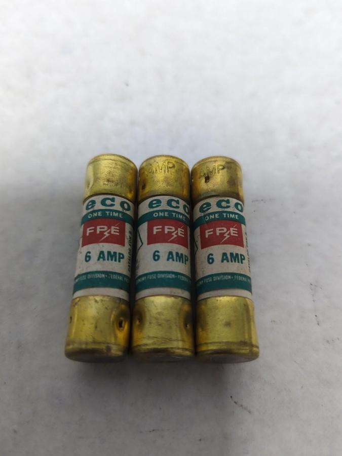 Used ELECTRIC COMPANY,FPE 6 AMP,ONE-TIME 6 AMP FUSE LOT OF 3 PRE-OWNED