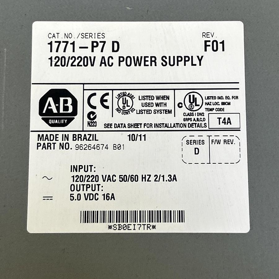 Used ALLEN BRADLEY,1771-P7,AC POWER SUPPLY 120/220V