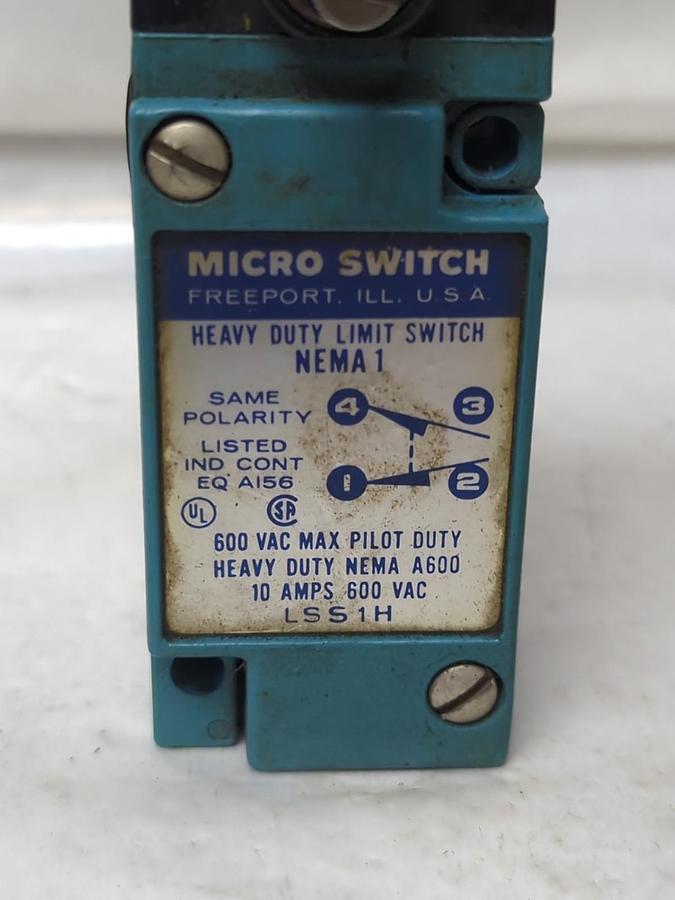Used HONEYWELL/MICRO SWITCH,LSS1H,HEAVY DUTY LIMIT SWITCH 10 AMP 600 VAC PRE-OWNED
