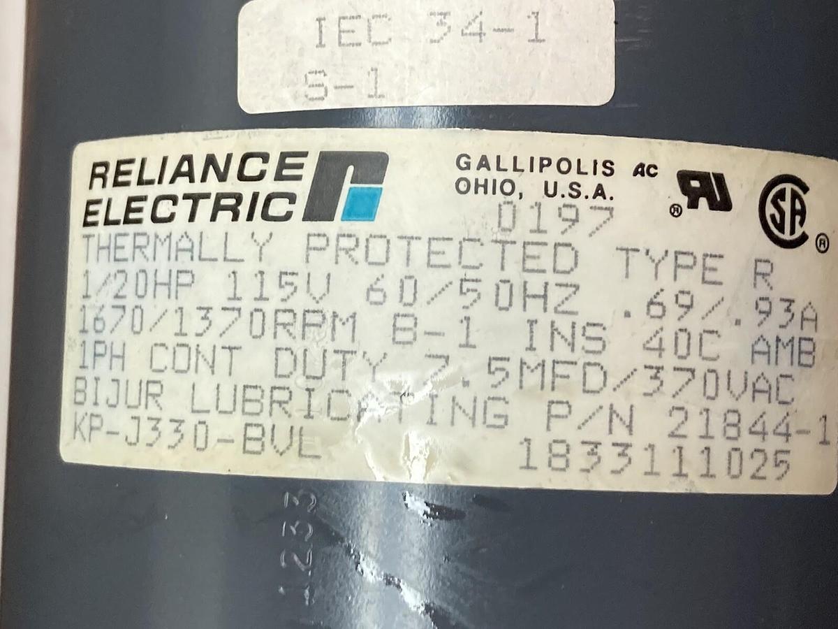 Reliance Electric,KP-J330-BVL,Vacuum Pump Motor Type R 115V 1/20HP 1670/1370RPM