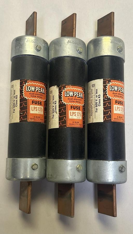 Used BUSSMANN,LPS125,LOW-PEAK FUSE 125A 600V LOT OF 3