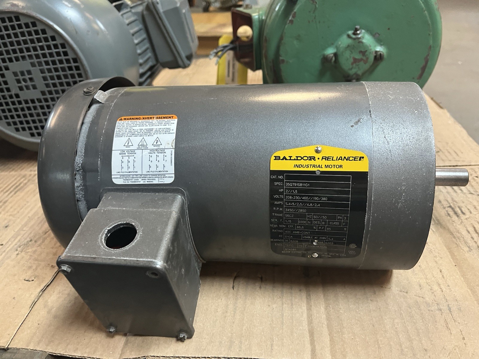 Used BALDOR,35Q791S811G1,MOTOR 2HP 3PH 3450RPM 56CZ