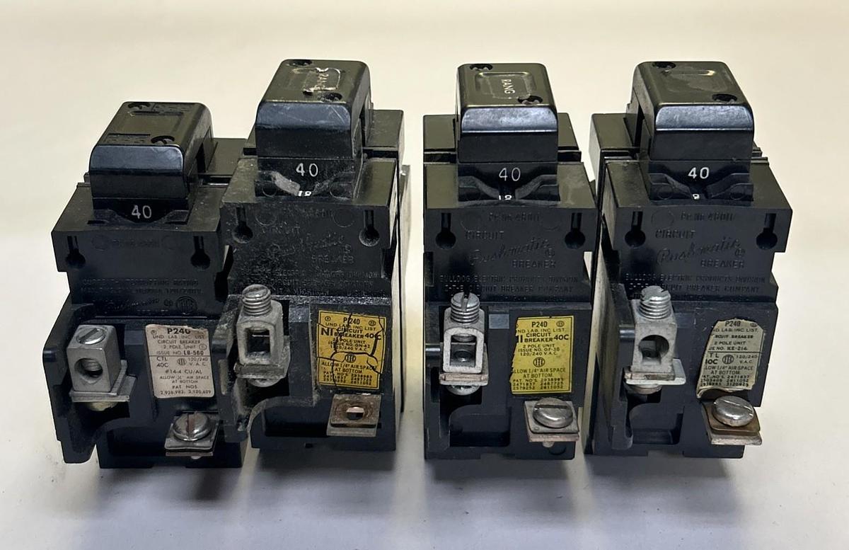 Used BULLDOG ELECTRIC,P240,PUSHMATIC CIRCUIT BREAKER 40A 120/240V 2P LOT OF 4