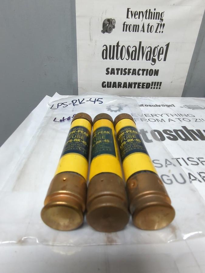 COOPER BUSSMANN,LPS-RK-45,LOW PEAK 45 AMP FUSES LOT OF 3 NOS