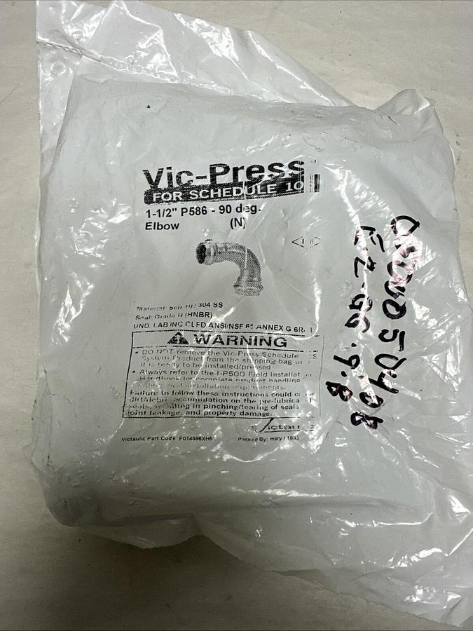 Used Vic-Press,P586,1-1/2" 90 Deg Elbow Sch 10/304SS