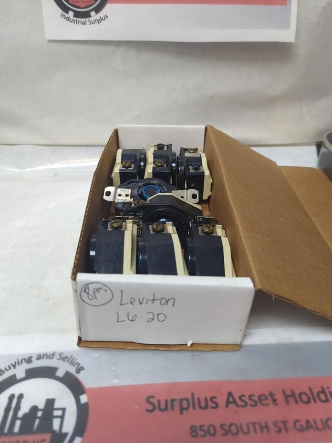 Used LEVITON,L6-20,FLUSH MOUNT LOCKING RECEPTACLE 20A 250V LOT OF 8 PRE-OWNED