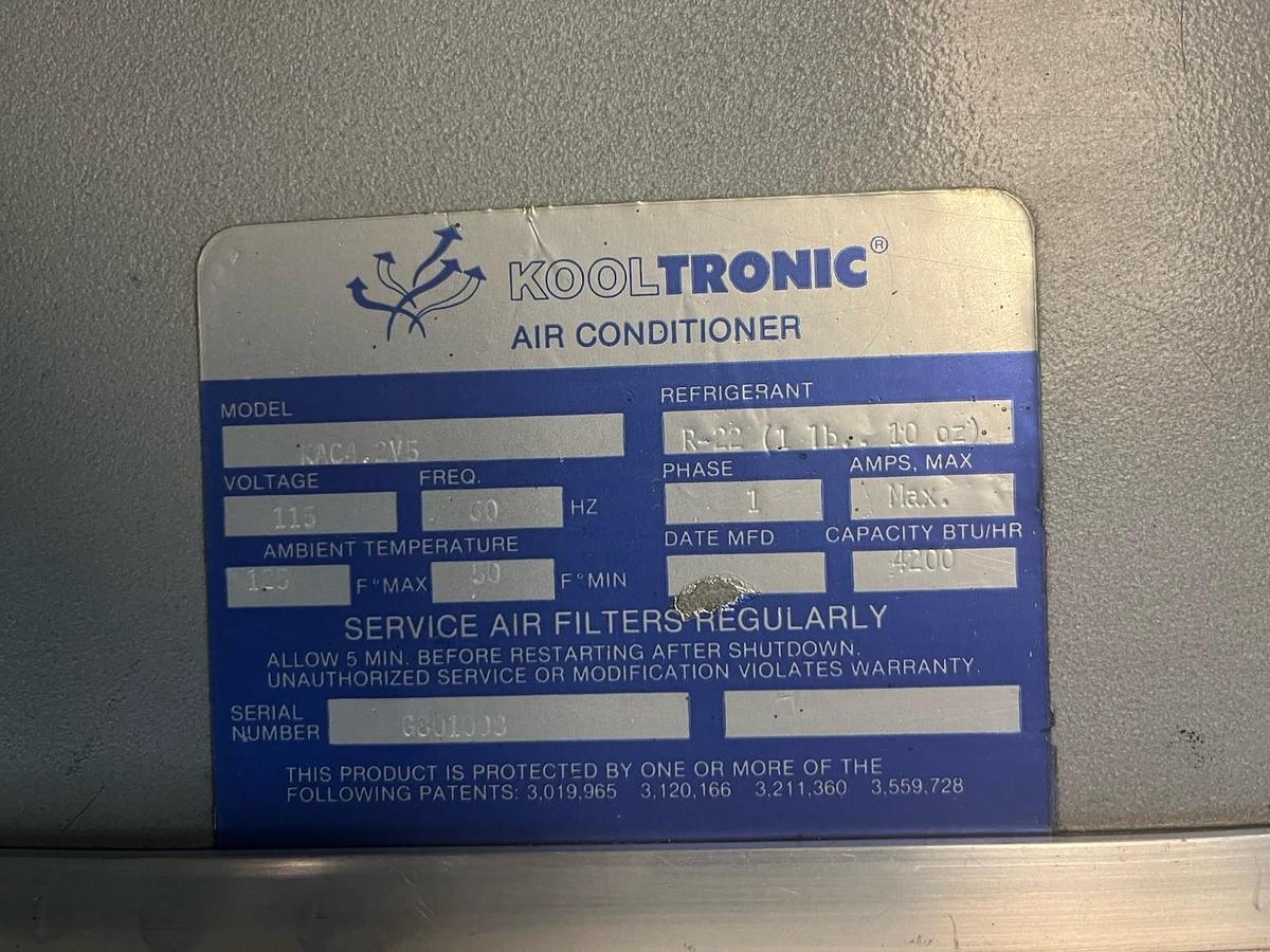 Used KOOLTRONIC,KAC4.2V5,ENCLOSURE AIR CONDITIONER 4200BTU 115V 1PH