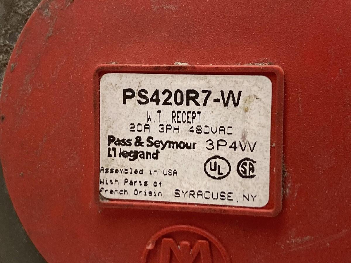 Used Pass & Seymour,PS420R7-W,3-Phase Watertight Receptacle 20A 480VAC