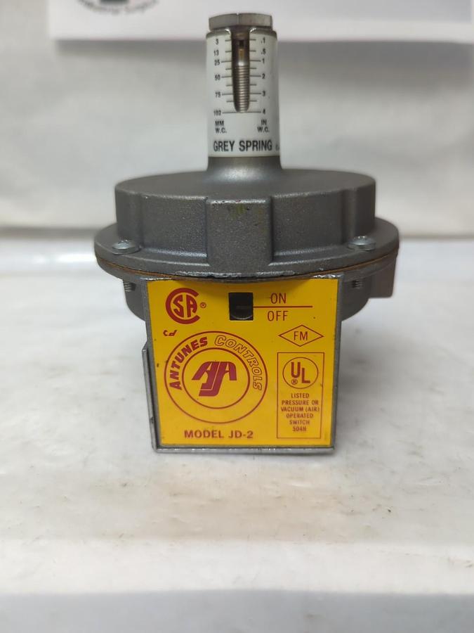 Used ANTUNES CONTROLS,JD-2,GREY SPRING AIR PRESSURE FLOW SWITCH PRE-OWNED