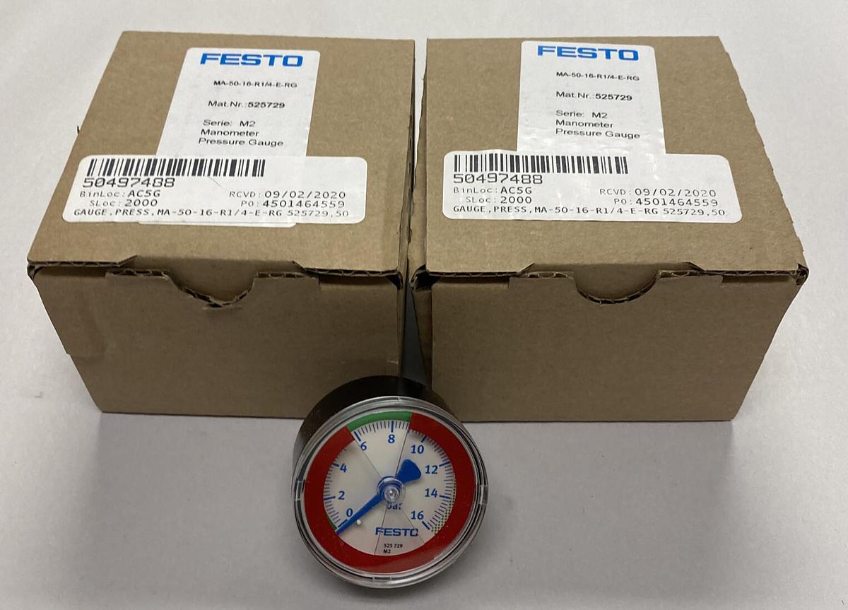 FESTO,MA-50-16-R1/4-E-RG,PRESSURE GAUGE LOT OF 2 NEW