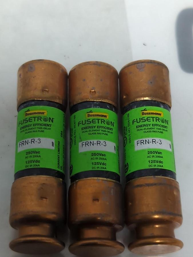 COOPER BUSSMANN,FRN-R-3,FUSETRON 3 AMP FUSE LOT OF 3 NOS
