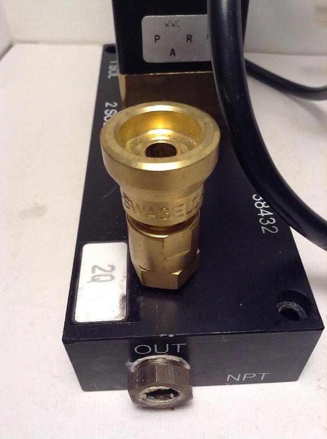 Used Burkert,00459002 0331 C 5/32 FKM BR MAN 72, Solenoid Valves on block w/ wiring