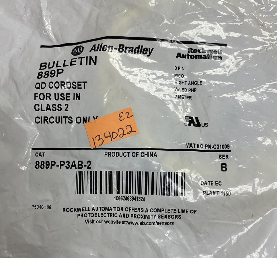 Used Allen-Bradley,889P-P34B-2 QD,Cord Set NOS