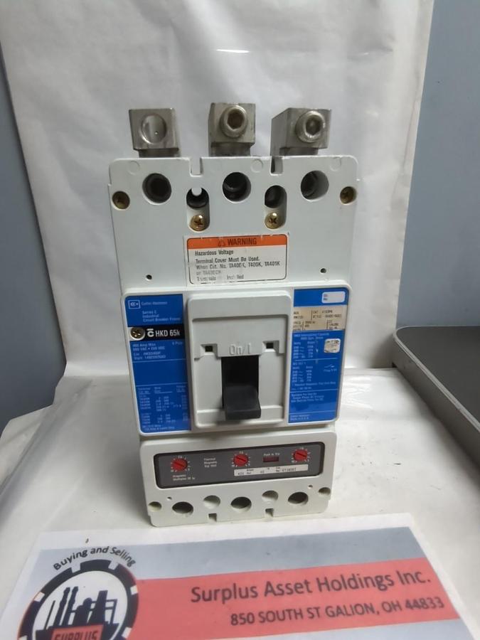Used CUTLER-HAMMER,HKD3400F,CIRCUIT BREAKER 400 AMP 3-POLE STYLE 1492D82G03 PRE-OWNED