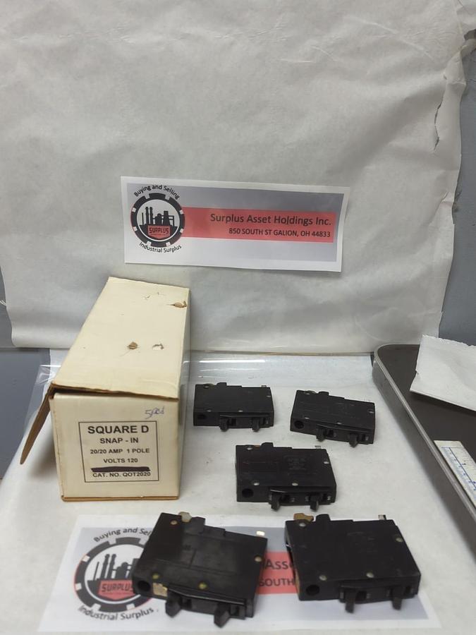 Used SQUARE D,QO7T2020,TANDEM CIRCUIT BREAKER 1-POLE 20/20 AMP LOT OF 5 PRE-OWNED