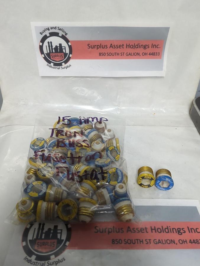 Used BUSSMANN,15 AMP,SCREW IN FUSE 15 AMP LOT OF 40 PRE-OWNED