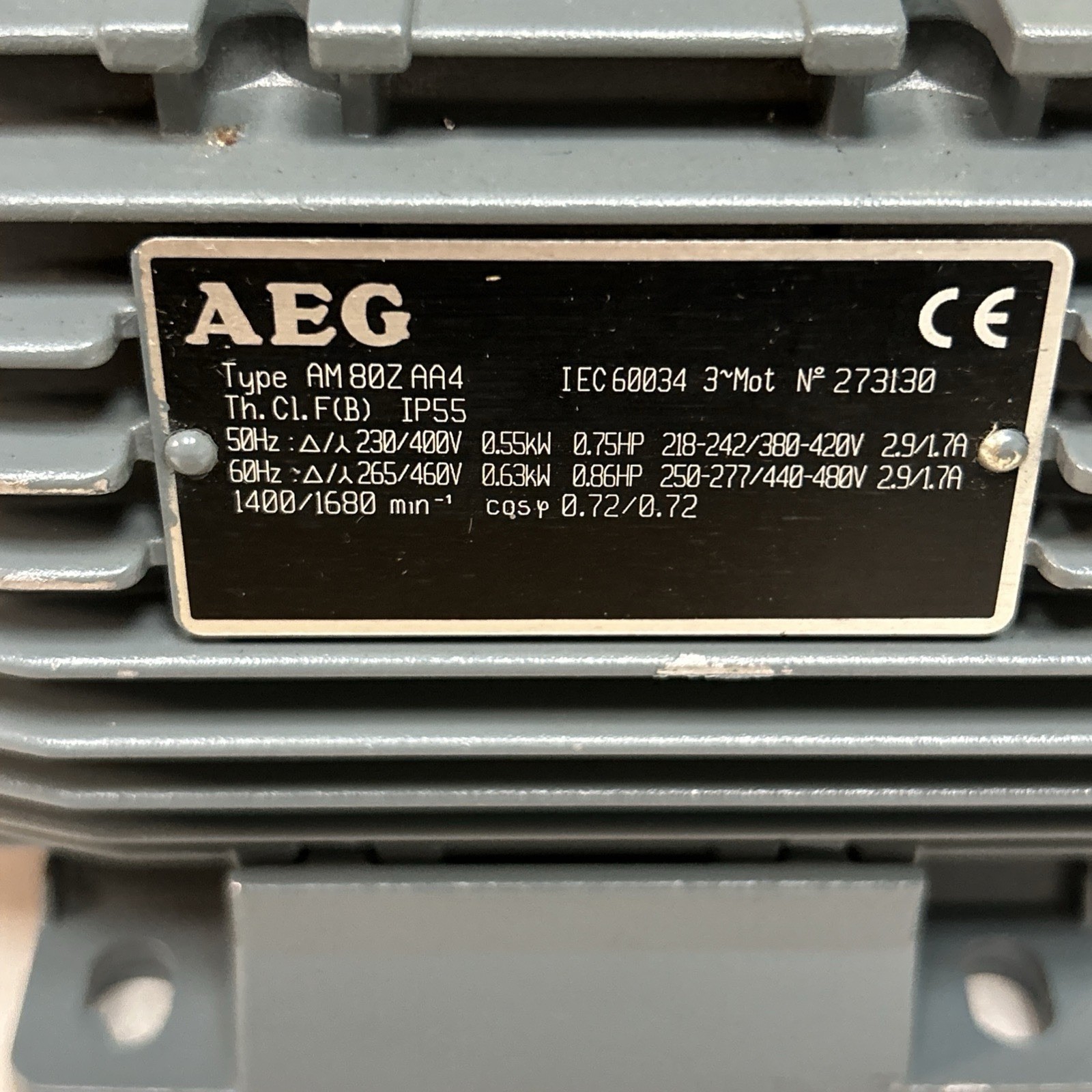 AEG,AM80ZAA4,MOTOR 3/4HP 218-242/380-420V 1400/1680RPM 3PH