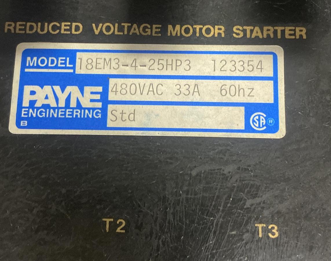 Used Payne,18EM3-4-25HP3,Reduced Voltage Motor Starter 480V 33A 60Hz