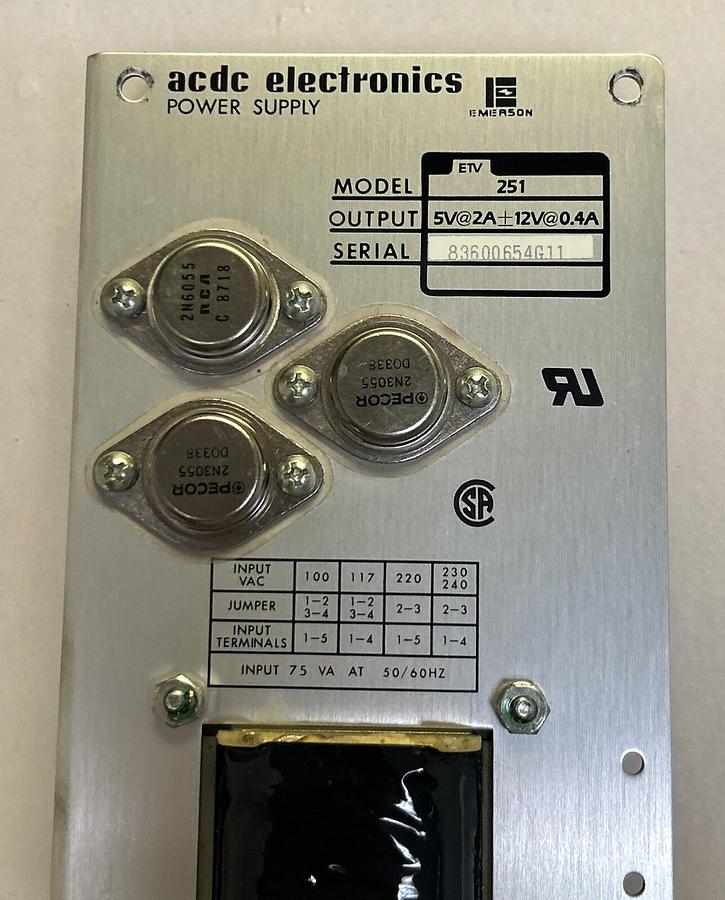 Used ACDC ELECTRONICS,ETV251,POWER SUPPLY
