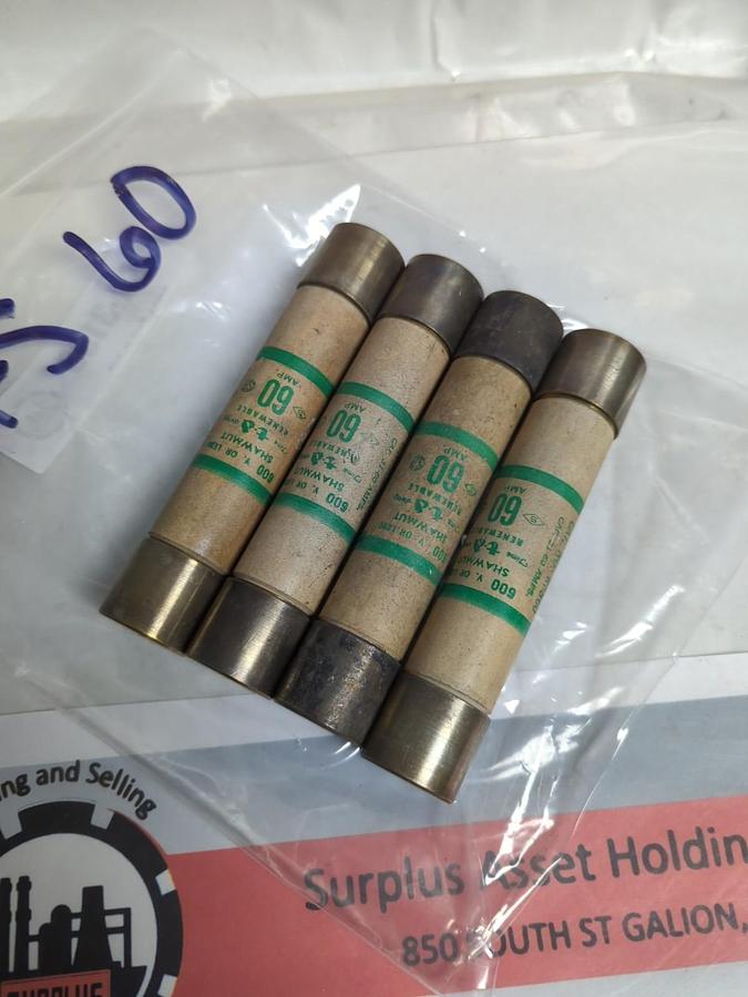GOULD SHAWMUT,RFS60,RENEWABLE 60 AMP FUSE LOT OF 4 PRE-OWNED