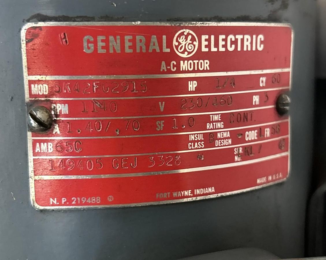 Used GE,5K42FG2915,AC MOTOR 1/4HP 1140RPM 230/460V 3PH 56 FRAME